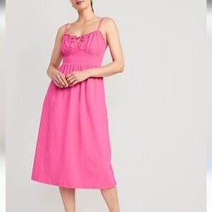 Pink Milkmaid Spaghetti Strap Tank Midi Dress Cotton Cottagecore Size Medium